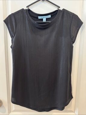Blue Sol Black Ribbed Cap-Sleeve Tee